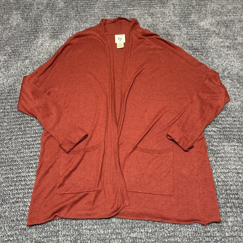 Billabong Womens Open Front Cardigan L Rust Red Knit Long Sleeve Pockets